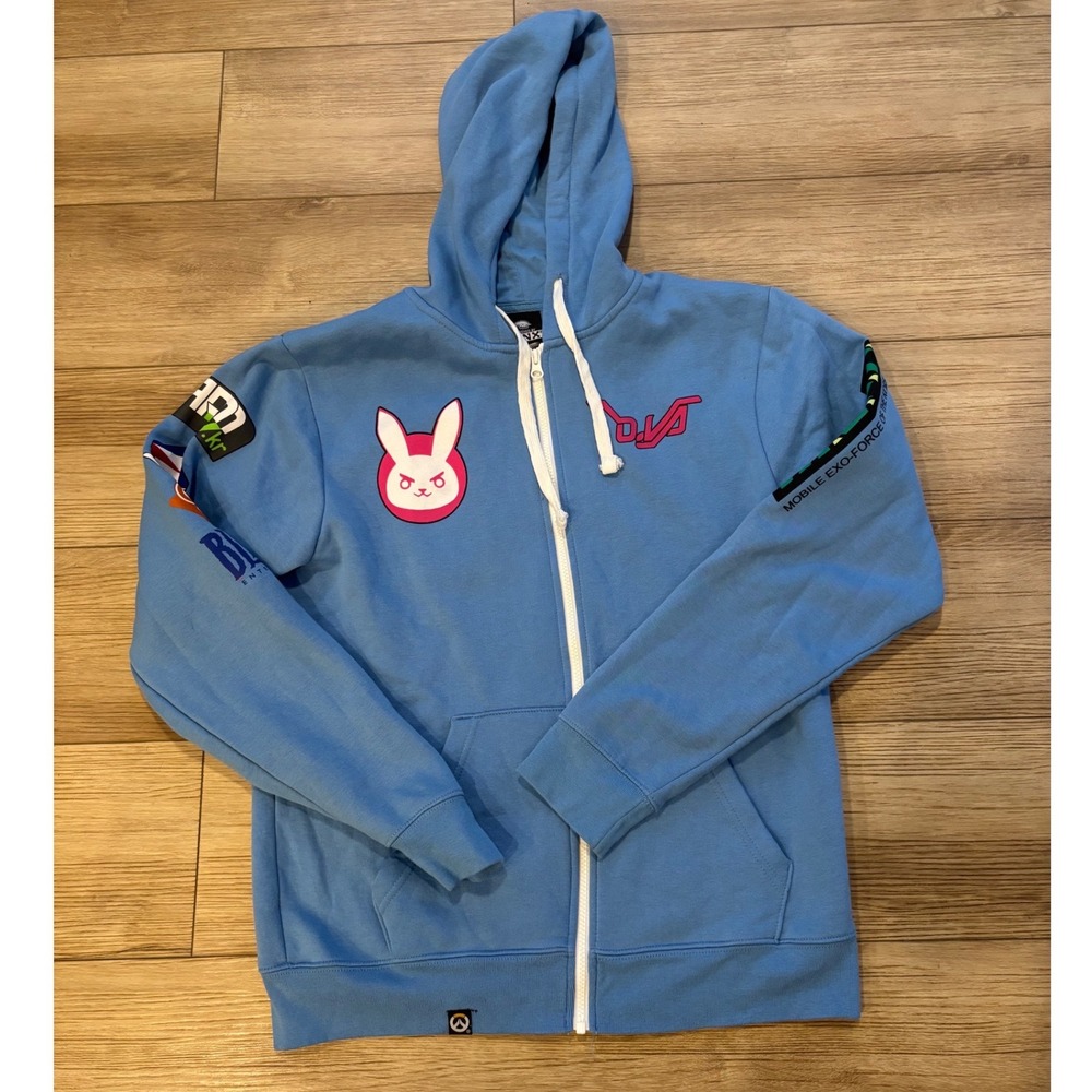 Jinx Overwatch D.Va Ultimate Full Zip Hoodie Blue Nerf This Gamer Mens Medium